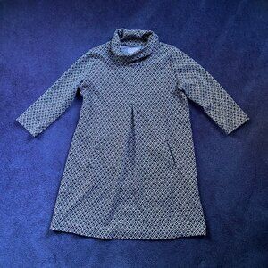 Black & White Geometric Mock-Neck Shift Dress – Women’s Sz L
